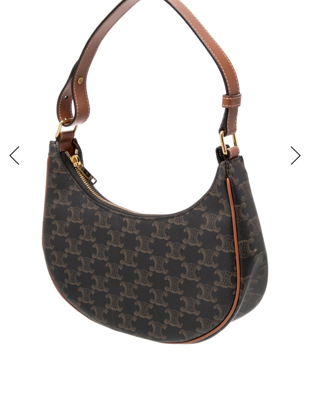 Celine Brown Monogram Crescent Shoulder Bag with Tan Trim